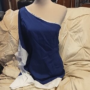 Elegant Blue and White Off-Shoulder Dress